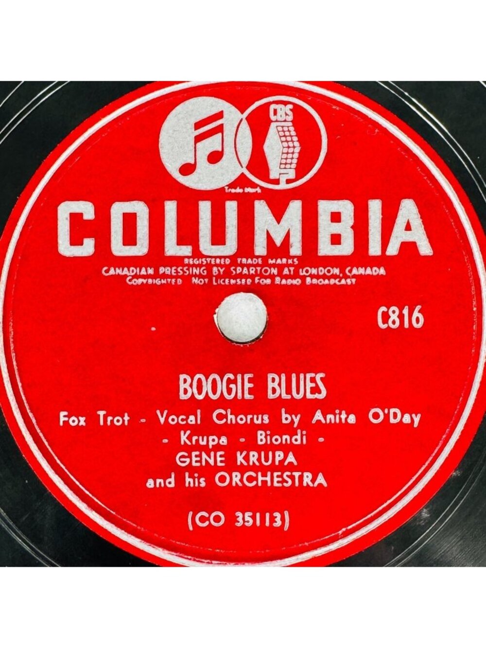 Gene Krupa Boogie Blues / Lover 10in Shellac 78 RPM Columbia C816